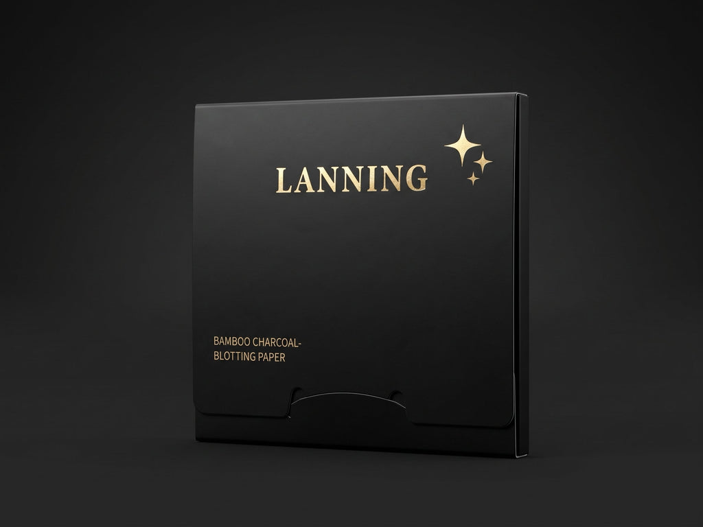 LANNING Bamboo Charcoal Blotting Paper black packaging with gold foil detail